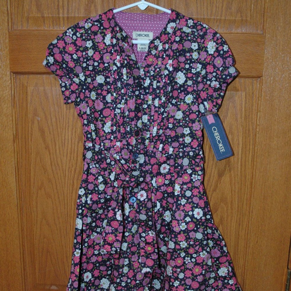 CHEROKEE Girls L 10-12 Dress Belt Flowers Cotton Purple NWT NEW